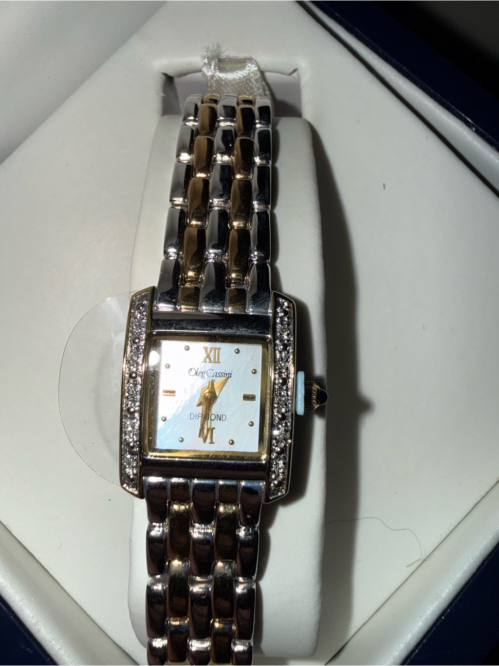 Rare Vintage Oleg Cassini Gold And Silver DiamondTrim Ladies Watch